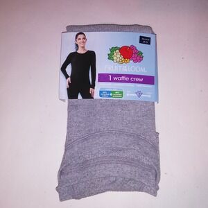 Fruit of the Loom Waffle Crew Top Womens XS Gray Thermal Long Sleeve New